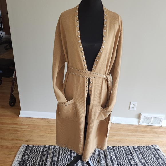 INC International Concepts Jackets & Blazers - INC International Concepts Tan Sweater Coat with Belted Design